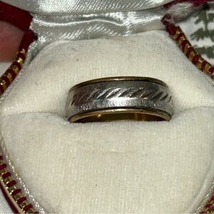 Elegant Two-Tone Men's Sterling Silver & Gold Filled Round Band W/Design Sz 10